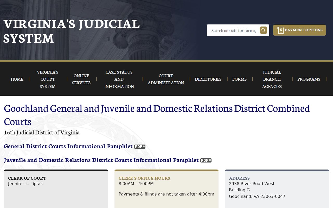 Virginia Courts directory page for Goochland's combined district courts