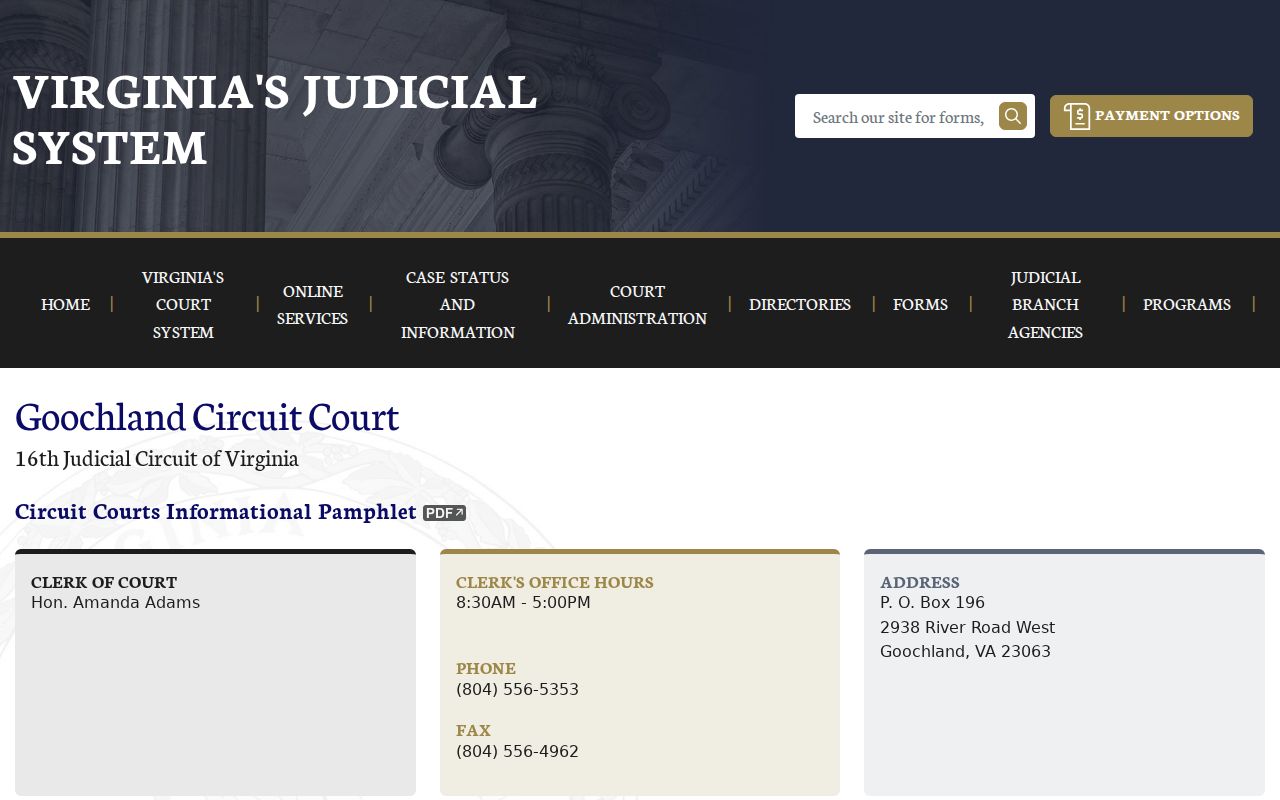 Virginia judiciary directory entry for Goochland Circuit Court