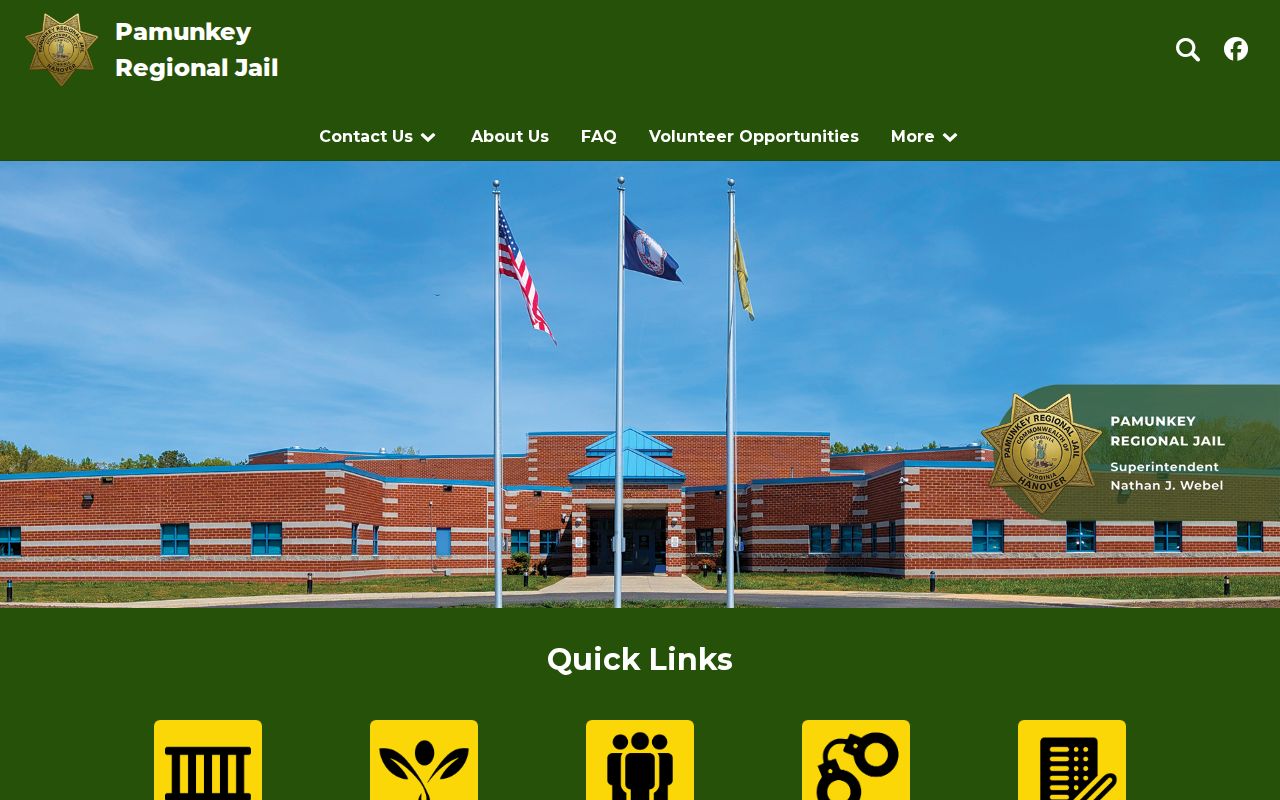 Pamunkey Regional Jail site listing Goochland County in its service area